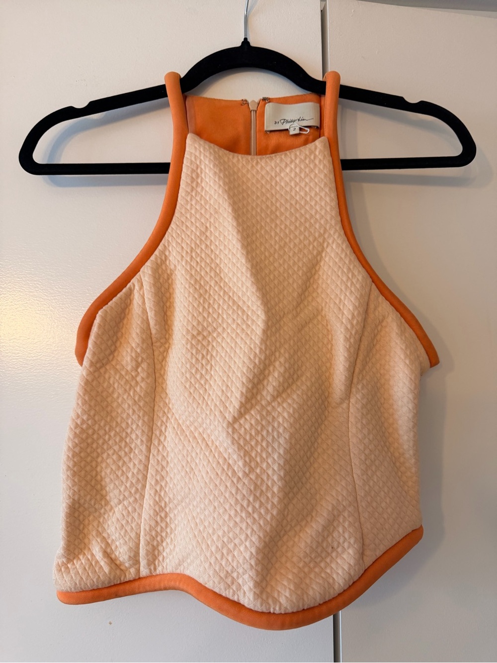 3.1 Phillip Lim Orange Cream Quilted Halter Tank with Orange Trim